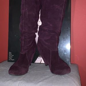 Pretty Boots, Suede Eggplant Split Suede Boots, Size 9.5